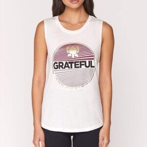 Spiritual Gangster Grateful Muscle Tank White Foil Cotton/Modal Yoga Top L NWT